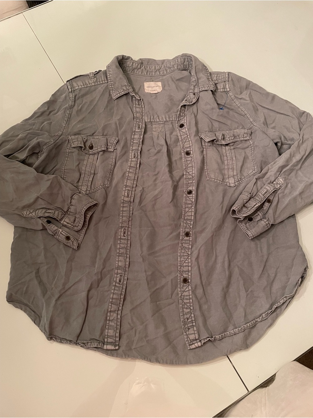 American Eagle Outfitters Light Gray Boyfriend Shirt